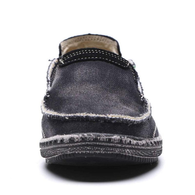VILOCY Mens Slip on Deck Shoes Zero Drop Casual Canvas Loafer Vintage Flat Boat Shoes Black US11 EU45 - Image 3